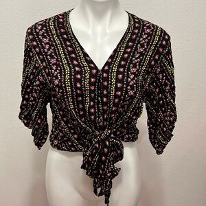 Polly & Esther BOHO Floral Tie Top Sz XS